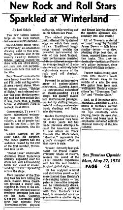 Show review for Poco with Golden Earring concert San Francisco - Winterland May 26, 1974 in San Francisco Chronicle May 27 1974